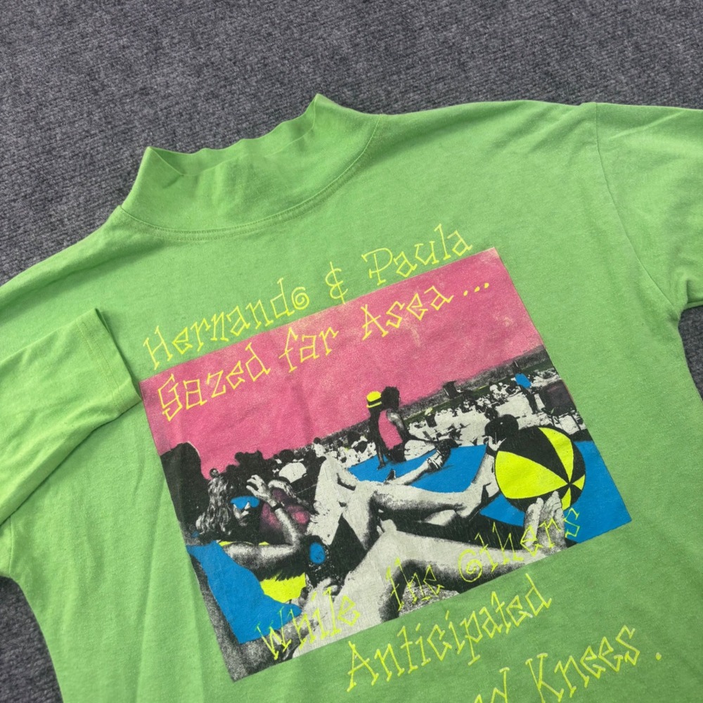 Earthquake of San Francisco Mock Neck Shirt Large Green Graphic Long Sleeve Mens